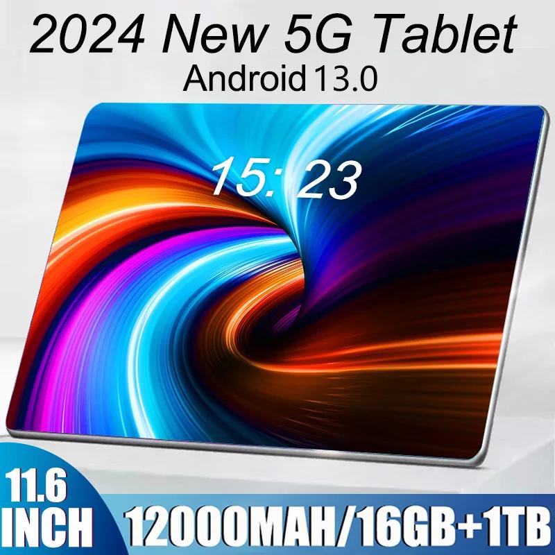 Tableta versión Global 2024, 11,6 pulgadas, HD, 4K, Android 13, 16GB + 1T, 12000mAh, 5G, llamada telefónica Dual SIM, WiFi, GPS