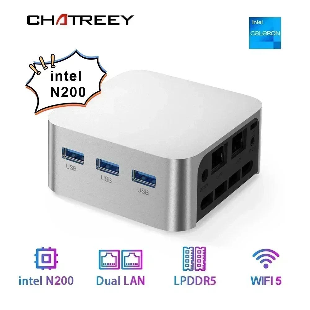 Chatreey T8 Mini PC Intel Celeron Quad Core N200/N100 Computadora de bolsillo 3xHD 2.0 2xGigabit Ethernet Windows 11 Wifi5