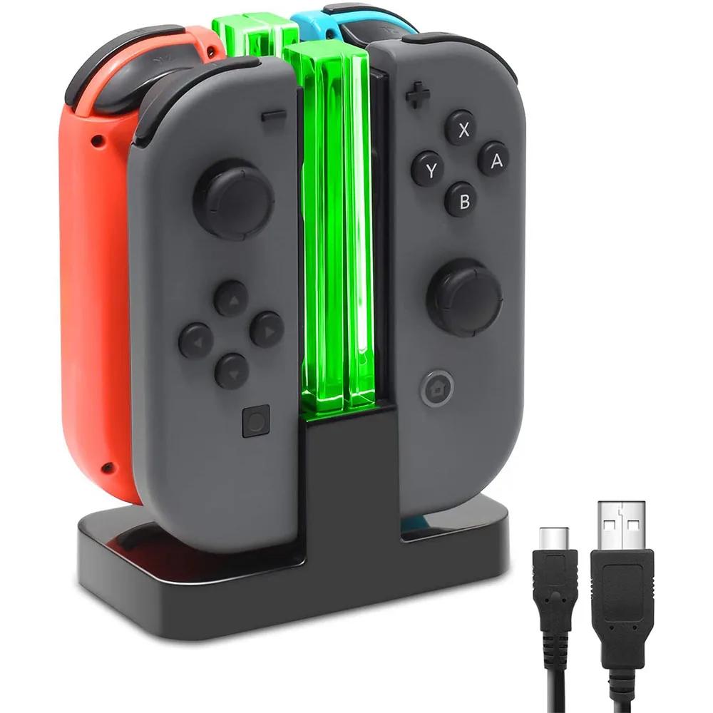 Estación de carga con indicador LED para Nintendo Switch, cargador de controlador, accesorios Joy-con, 4