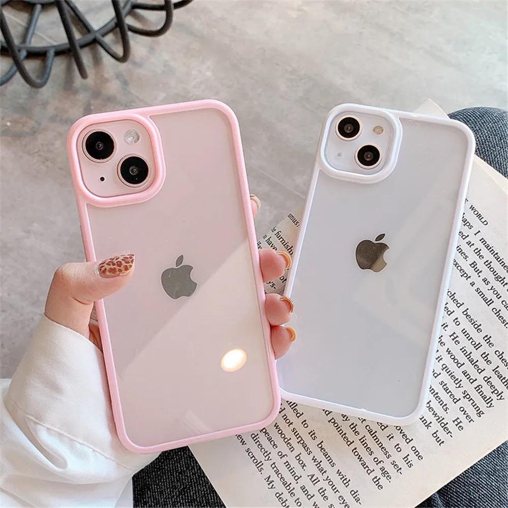 Funda de teléfono con parachoques de silicona a prueba de golpes para iPhone 16 15 14 11 12 13 Pro Max XS XR 8 7Plus, funda trasera de protección transparente