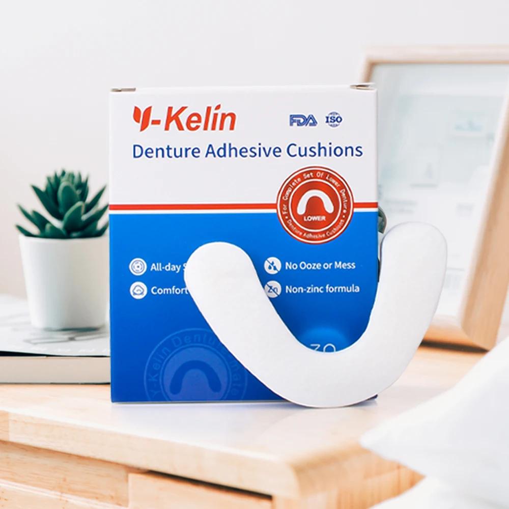 Y-kelin-cojín adhesivo para dentadura, 30/90/150 almohadillas/paquete, inferior, Natural, fuerte, todo el día, sujeción cómoda