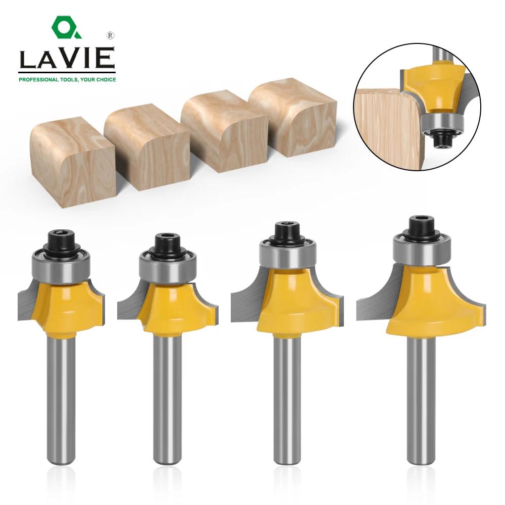 LAVIE-Juego de 4 piezas, broca de enrutador redondo de esquina pequeña para bordes de madera, molino de carpintería, broca de corte clásica para madera, vástago de 6mm o 1/4"