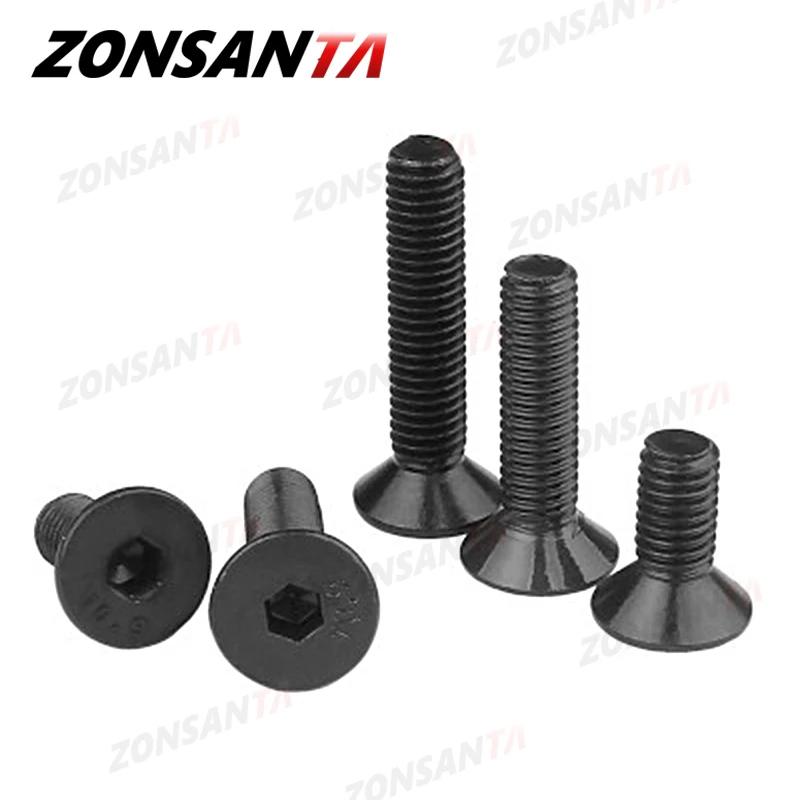 ZONSANTA-tornillo hexagonal de cabeza plana para muebles, M2, 5 M3 M4 M5 M6 Din7991, tornillo avellanado de acero al carbono, bricolaje, color negro