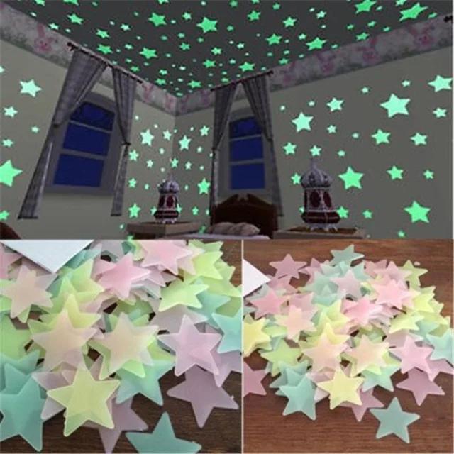 Pegatinas luminosas de estrellas de Pvc, arte de pared en la oscuridad fluorescente, calcomanías 3D para el hogar, decoración de interruptor de techo de habitación de niños