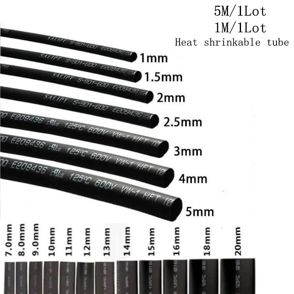 Tubo termorretráctil negro, tubo de 1mm, 1,5mm, 2mm, 2,5mm, 3mm, 3,5mm, 4mm, 5mm y 6mm, 5/1 Metro por lote