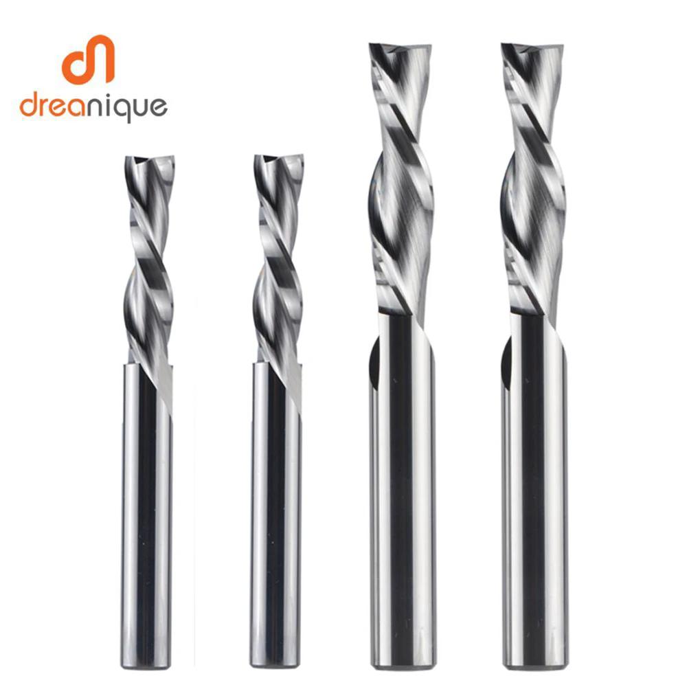 Dreanique-Fresa de carburo sólido 3.175, 4, 6, 8mm, 2 brocas de enrutador en espiral, molino de extremo de carburo, madera MDF, corte hacia abajo, 1 unidad