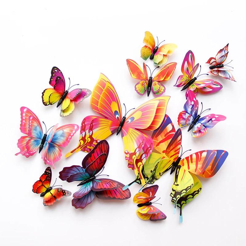 Pegatina Tridimensional de Mariposa para Pared, Etiquetas de Doble Capa, Decoración de Habitaciones, Hogar y Bodas, Adhesivos Magnéticos para Nevera, Nuevo Estilo, 12 Piezas