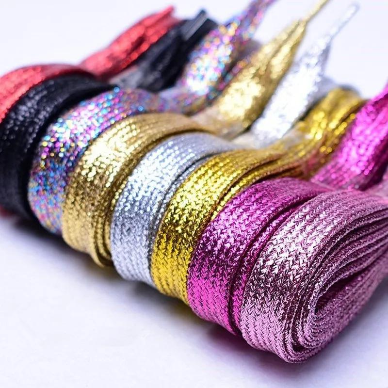 Cordones de zapatos Lurex coloridos de 1 cm de ancho, cordones coloridos brillantes a la moda, zapatillas deportivas informales blancas, zapatos de cuero, cordones, envío directo