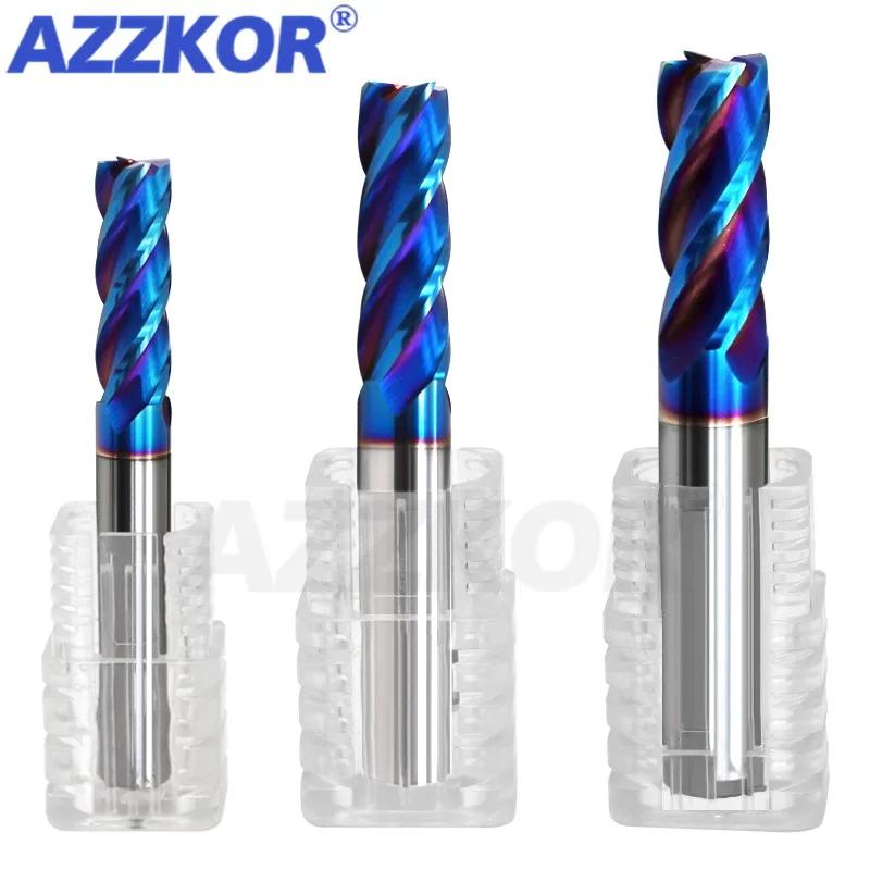 Cortador de fresado con revestimiento de aleación, herramienta de acero de tungsteno, Cnc, Hrc70, Endmill, Azzkor, Kit de cortador de fresado superior, herramientas de máquina de fresado