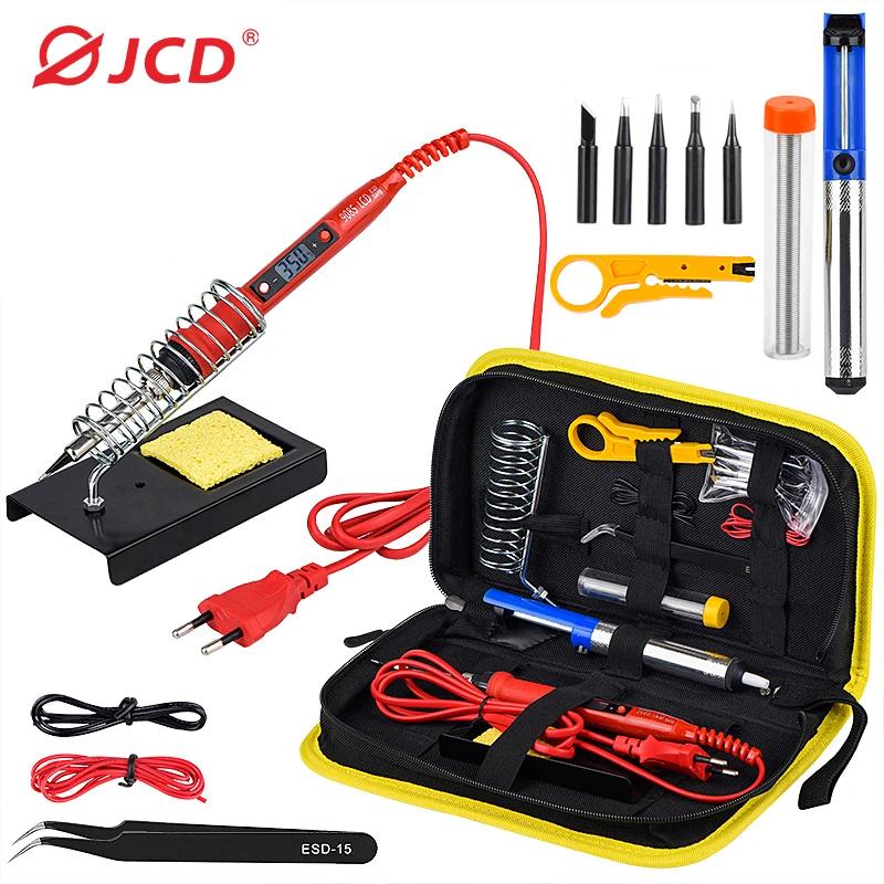 JCD-Kit de pistola para soldar, 220V, 80W, herramientas de soldadura, temperatura ajustable, LCD, calentador de cerámica, puntas de soldadura, bomba para desoldar