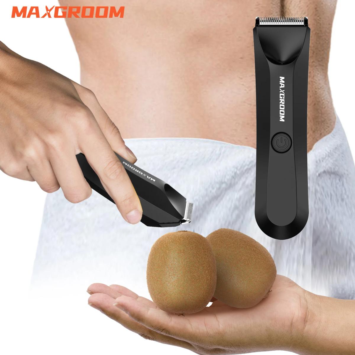 MAXGROOM-cortadora de pelo corporal para hombre, afeitadora de bolas para ingle púbica, hoja de cerámica reemplazable, maquinilla de afeitar eléctrica resistente al agua