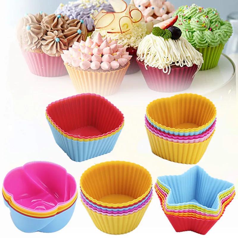 Molde de silicona para muffins, taza redonda para muffins, molde para hornear pasteles de corazón, suministros de cocina, herramientas de decoración de pasteles, 6/12 piezas