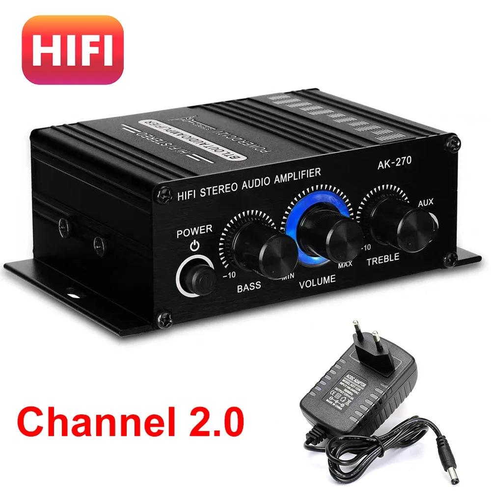 Amplificador HIFI AK-270 para cine en casa, sistema de sonido estéreo de 2,0 canales, ajuste de graves y agudos, MP3 negro, DC12V