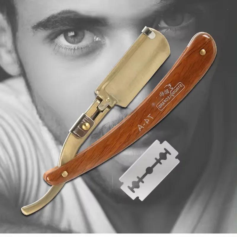 navaja de afeitar barbería rasier messer Cuchillo de afeitar plegable de acero inoxidable 1P, mango de barba, maquinilla de afeitar recta, herramienta de peluquería, afeitadora Manual cómoda para hombres