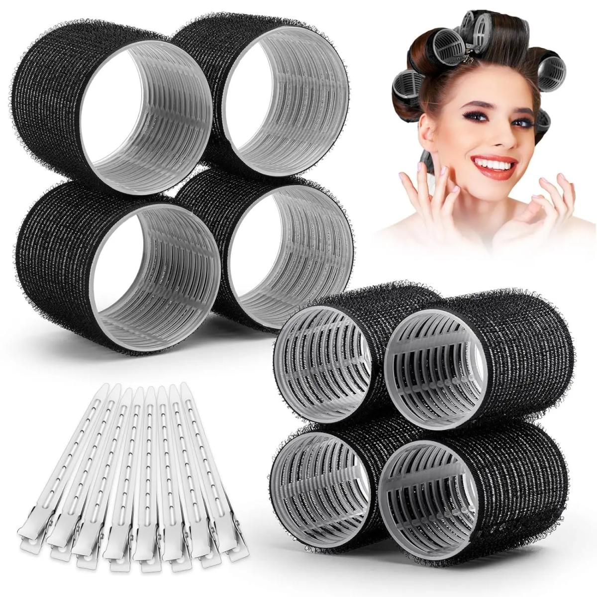 Rizadores de pelo sin calor, autoagarre negro, 13 piezas, rizos sin calor, flequillo, volumen, gancho autoadhesivo, herramientas de peinado DIY