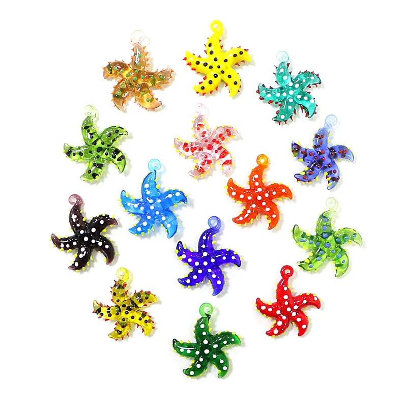 Estatuilla en miniatura de estrella de mar bonita personalizada, colgante de cristal, adorno de pez de estrella de mar pequeño colorido, accesorios de decoración de acuario