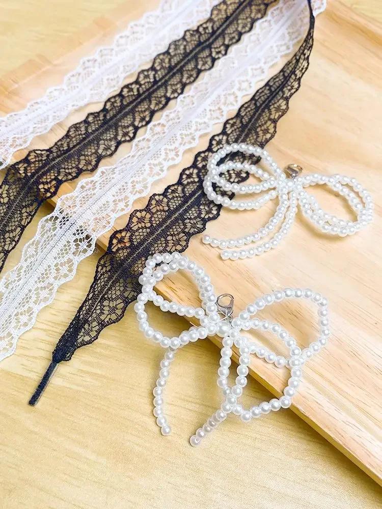 Cordones de encaje elegantes para mujer, zapatos informales, cordones planos de 2,9 CM de ancho para zapatillas de deporte, accesorios de cordones de zapatos blancos y negros