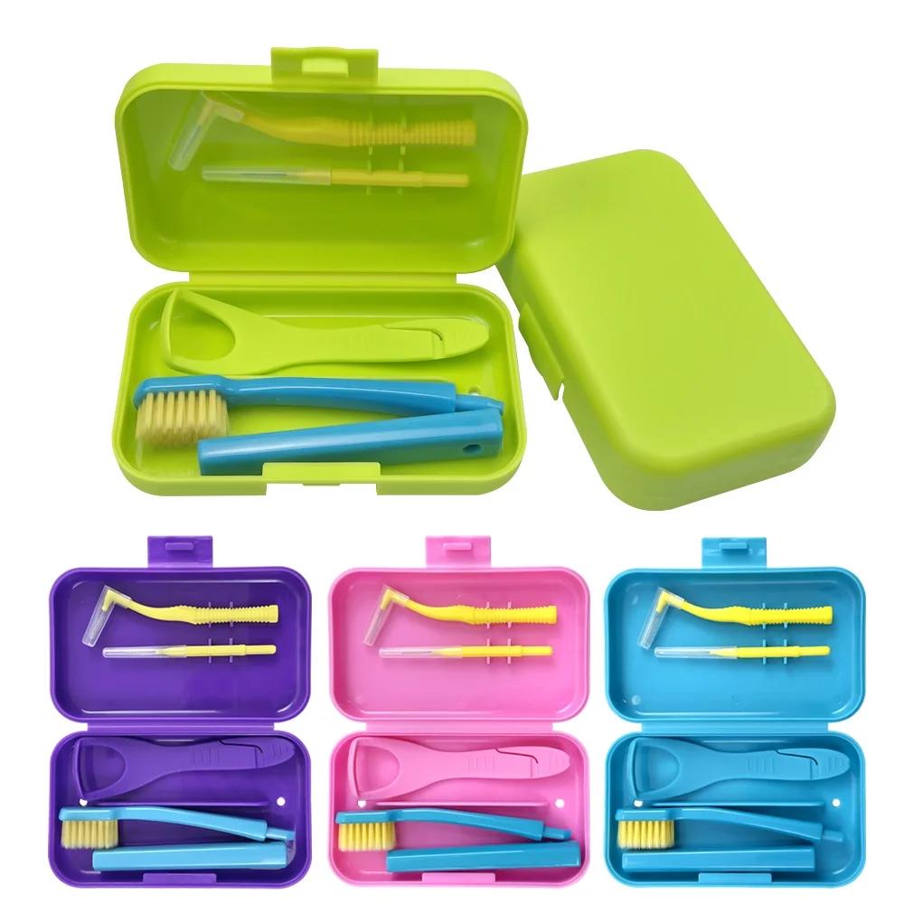 Caja de cepillo de dientes portátil de ortodoncia, Kits de herramientas de higiene bucal, cepillo Interdental, raspador de lengua, cepillo de dientes de viaje, blanqueamiento dental