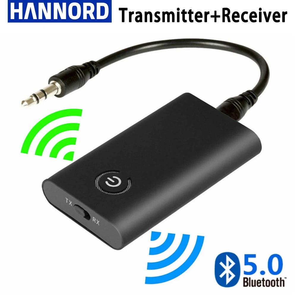 Hannord-transmisor inalámbrico 2 en 1 con Bluetooth 5,0, receptor, Adaptador de Audio recargable para TV, PC, altavoz de coche, 3,5mm, AUX, música Hifi