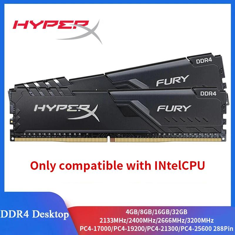 HyperX Fury Memoria RAM de escritorio DDR4 4GB 8GB 16GB 3200MHz 2400MHz 2666MHz 288 pines Memoria de escritorio solo compatible con CPU INtel