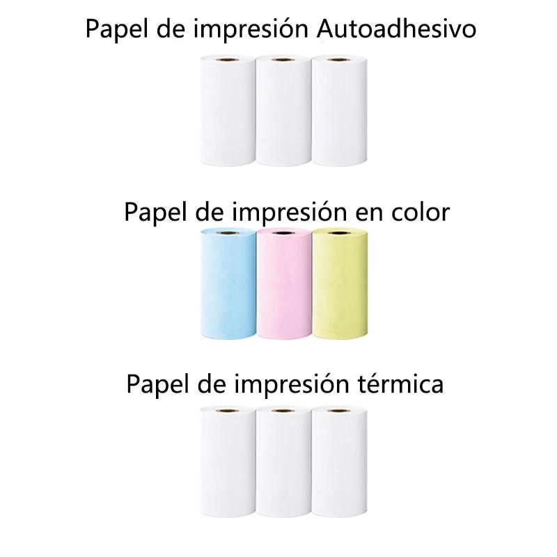 Mini impresora de etiquetas adhesivas de papel térmico, papel autoadhesivo colorido para impresora fotográfica inalámbrica, Bluetooth, sin tinta, 57mm