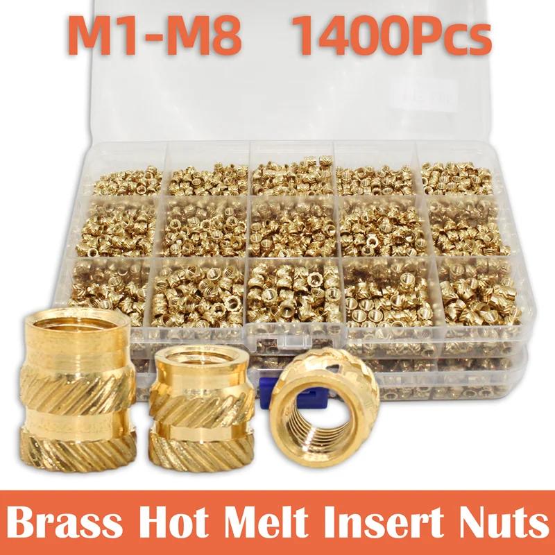 Kit de tuercas de inserción roscadas de latón, M2, M2.5, M3, M4, M5, M8, termofusible, moleteado, inyección de cobre para plástico de impresión 3D