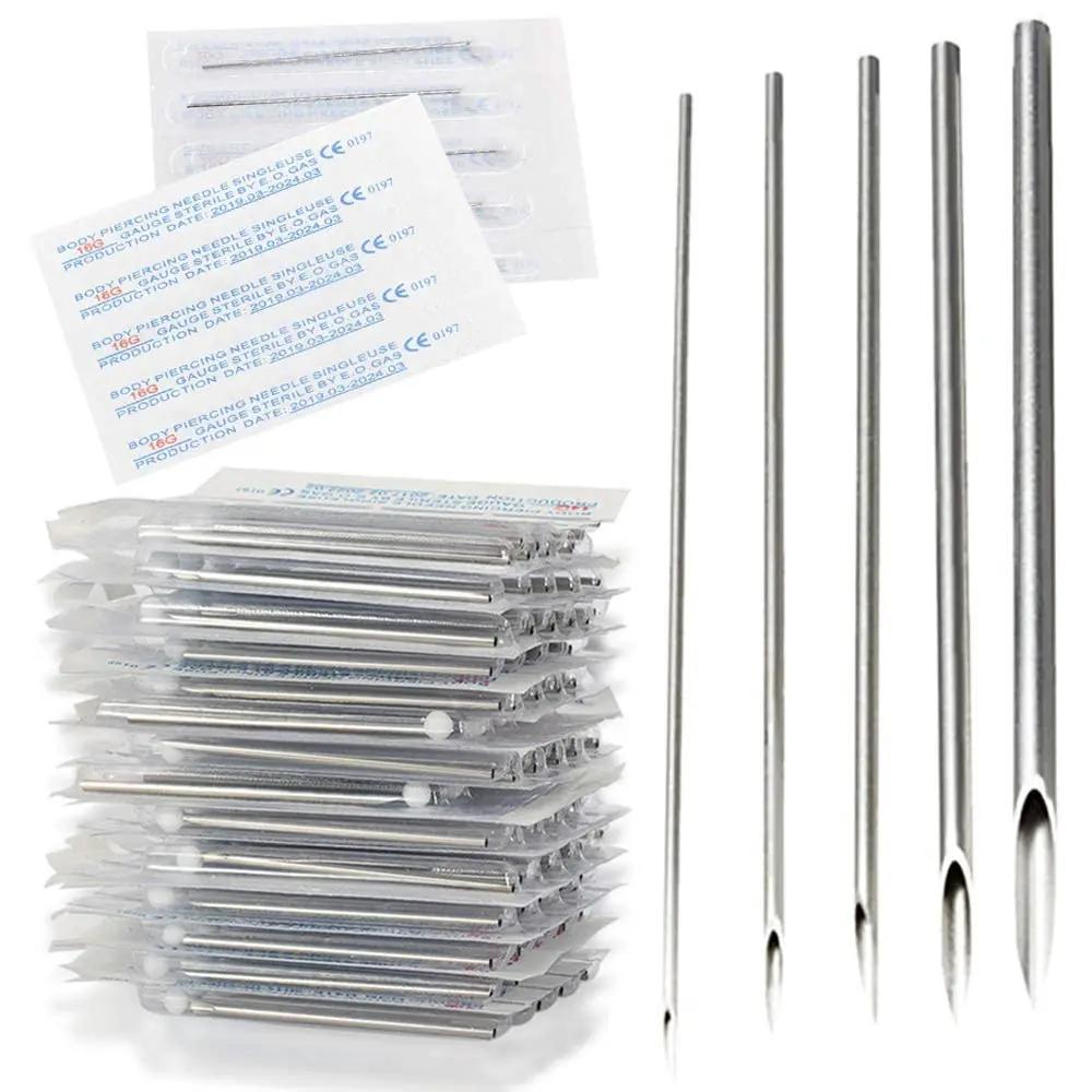 Agujas desechables para Piercing corporal, agujas para Piercing de oreja, nariz, ombligo, pezón, 12G, 14G, 16G, 18G, 20G, 5/10/30/50 Uds.