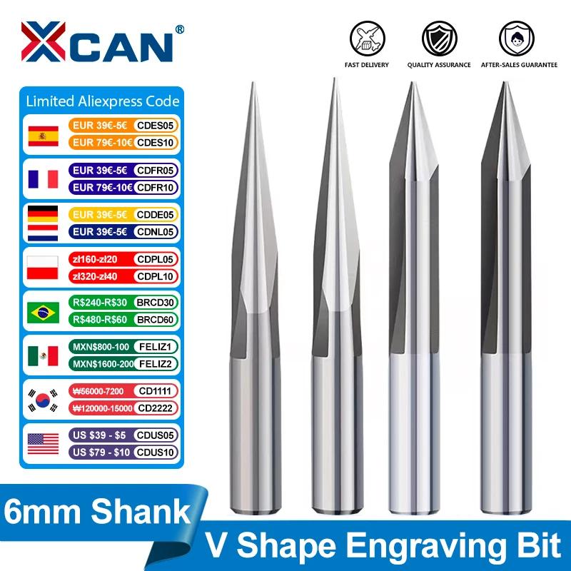 XCAN-broca de tallado CNC, vástago de 6mm, 15/20/25/30 grados, en forma de V, fresa de 2 ranuras para grabado en madera