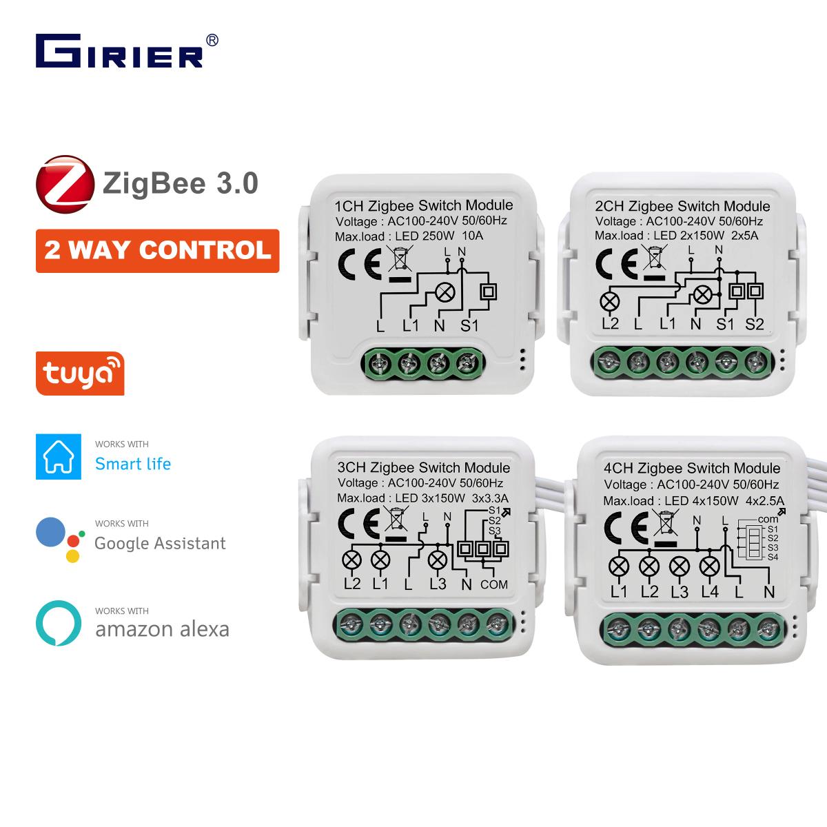 GIRIER Tuya ZigBee 3,0 módulo de interruptor 10A Smart Home DIY disyuntor 1 2 3 4 Gang admite Control bidireccional funciona con Alexa Google Home