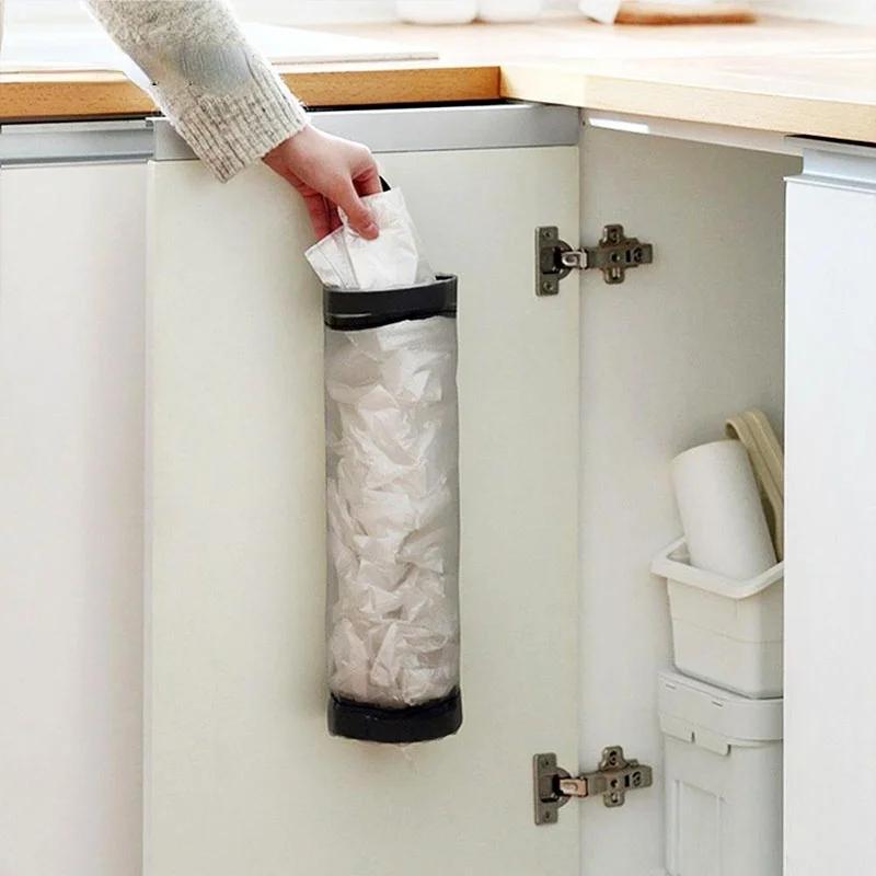 Soporte para bolsas de comestibles, dispensador de bolsas de plástico de montaje en pared, almacenamiento colgante, organizador de basura de cocina