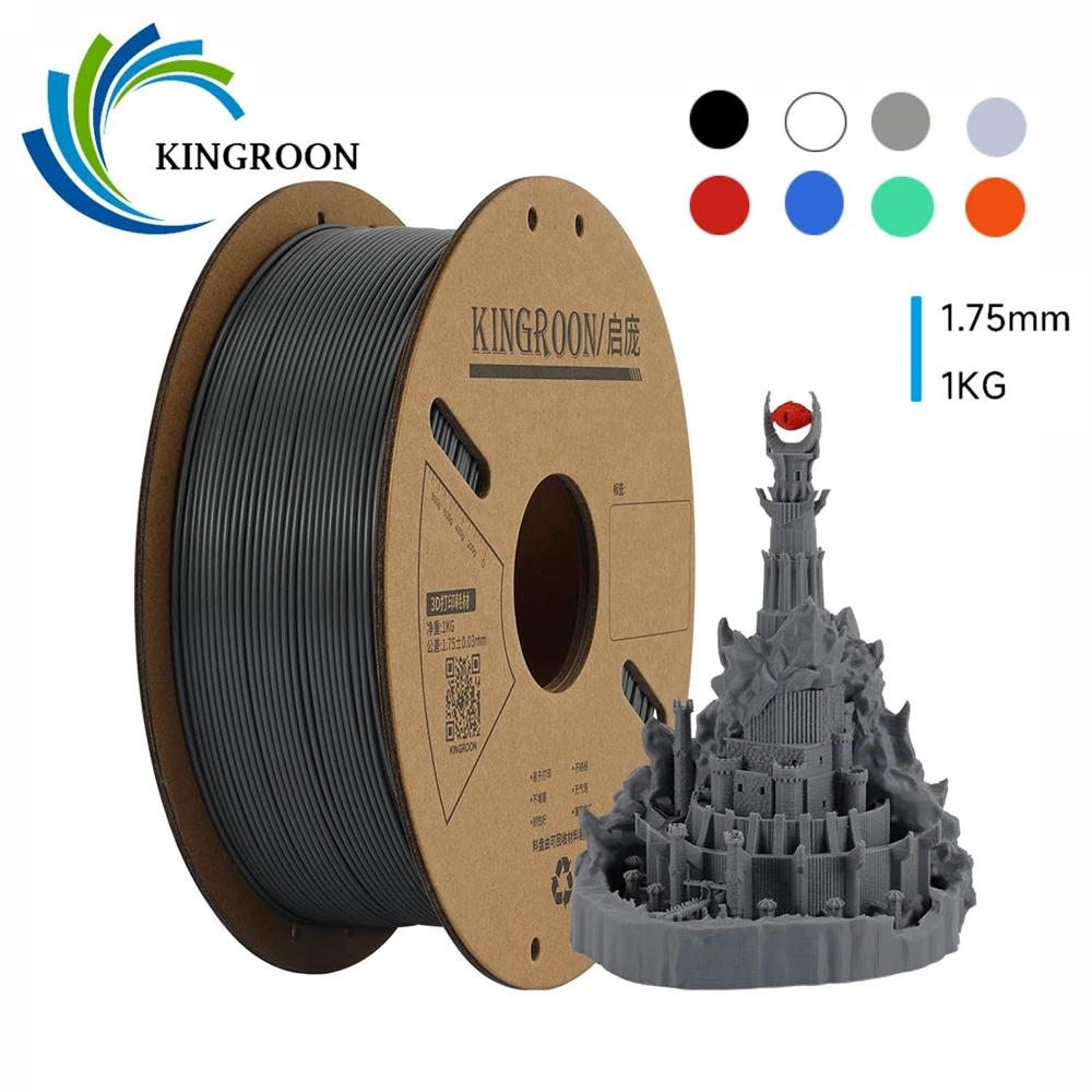 KINGROON-filamento de plástico para impresora 3D, carrete aleatorio estándar de 1KG, PLA, PETG, TPU, ABS, 1,75mm +/-0,03mm, sin burbujas