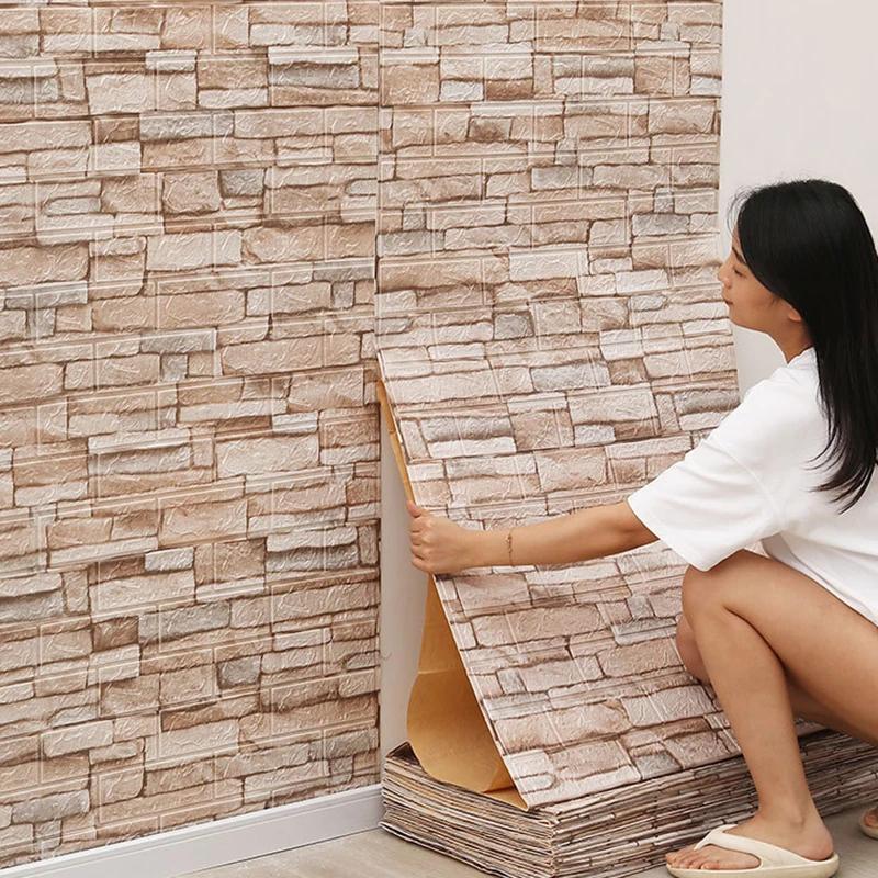 Pegatina de pared 3D de imitación de ladrillo para decoración del hogar, papel tapiz autoadhesivo impermeable para sala de estar, 1-30 piezas, 77*70/35*30cm