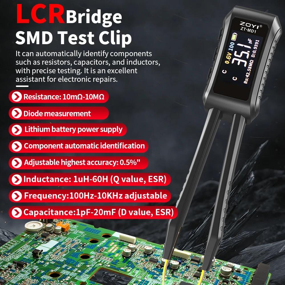 ZOYI ZT-MD1 pinzas digitales inteligentes LCR SMD ESR probador resistencia capacitancia inductancia continuidad diodo herramientas de medición de prueba