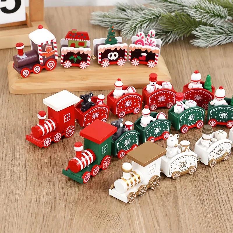 Tren de madera navideño, adornos navideños para el hogar, adorno de árbol de Navidad 2024, regalo para niños, Feliz Año Nuevo 2025