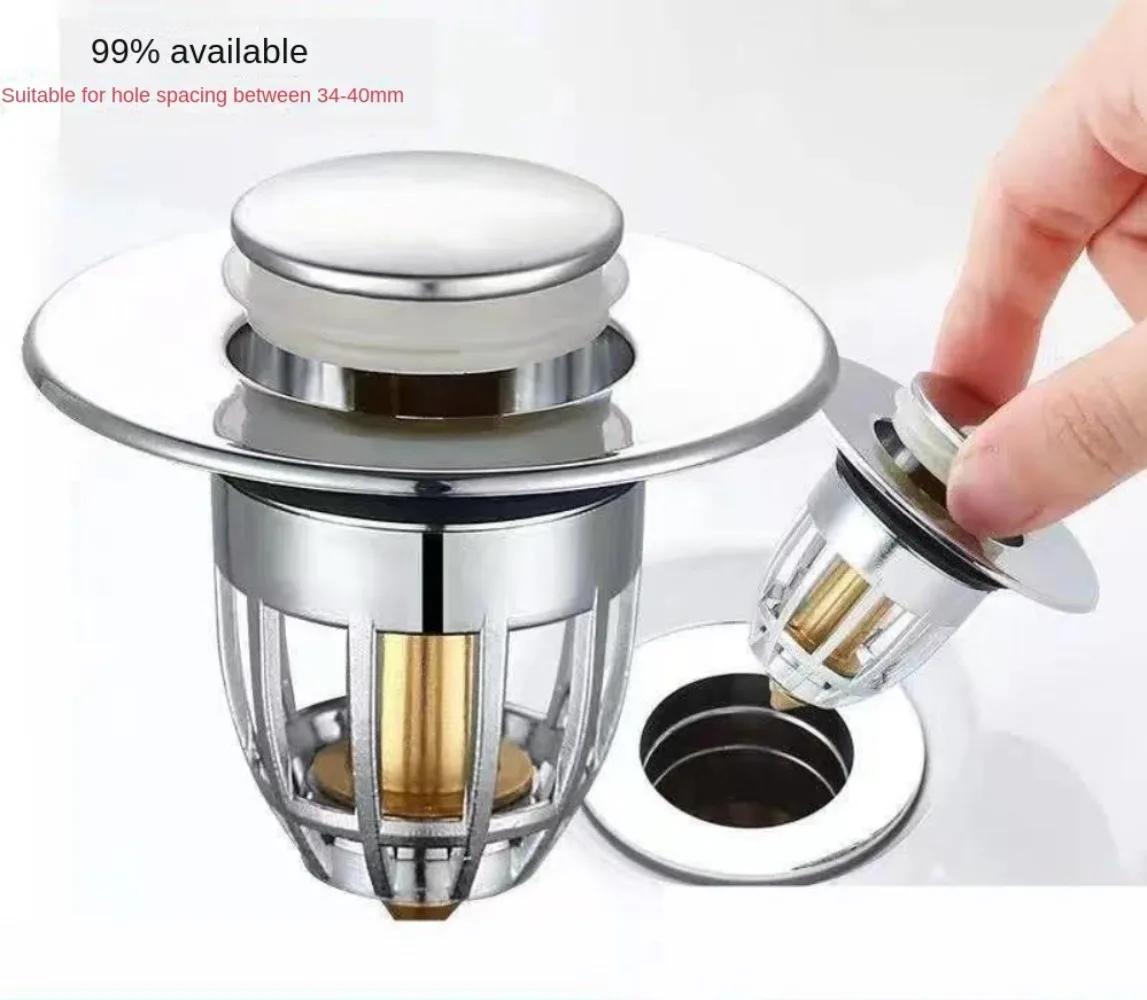 Press-type Bouncing Core Anti-odor Basin Leak Plug Copper Core Drain Sink Wash Basin Accessories Universal Kitchen Sink Straine