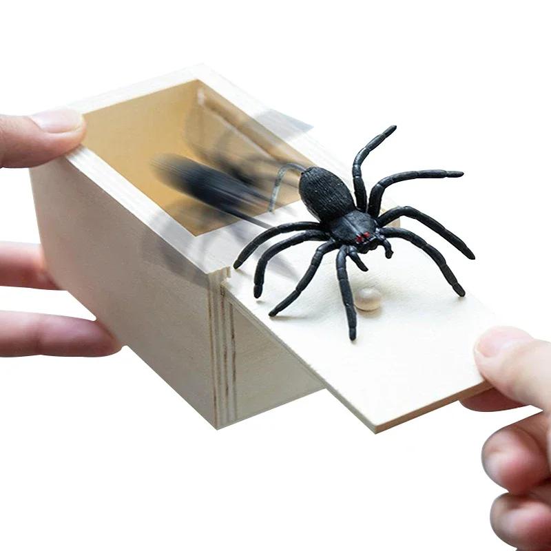 Caja de susto divertida de araña para trucos, caja oculta de madera, broma de calidad, caja de susto de madera, juego divertido, broma, truco, amigo, juguetes de oficina