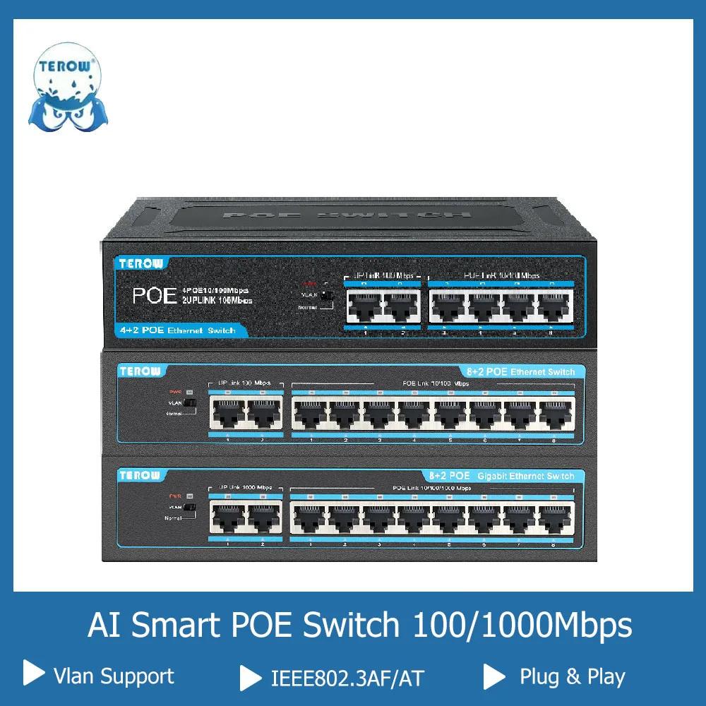 TEROW 8 6 Ports POE Switch 100Mbps Fast Ethernet Switch POE Gigabit Smart Network Switch For wifi router iP Camera Wireless AP