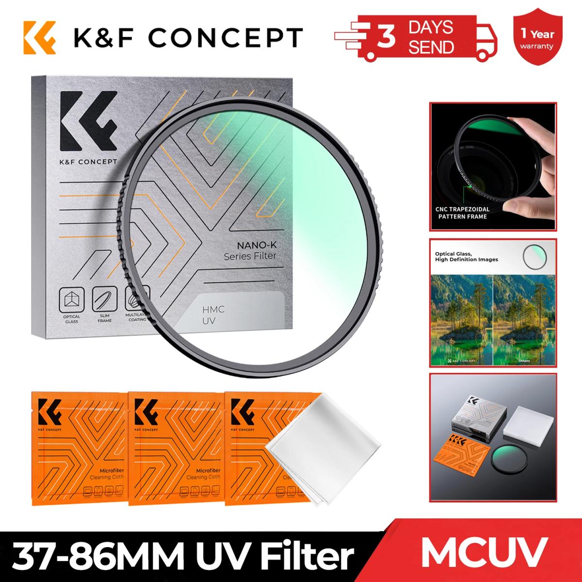 K&F Concept Lente de filtro UV de 37-86 mm Óptica ultradelgada MC con protección multicapa 37 mm 49 mm 52 mm 58 mm 62 mm 67 mm 77 mm 82 mm