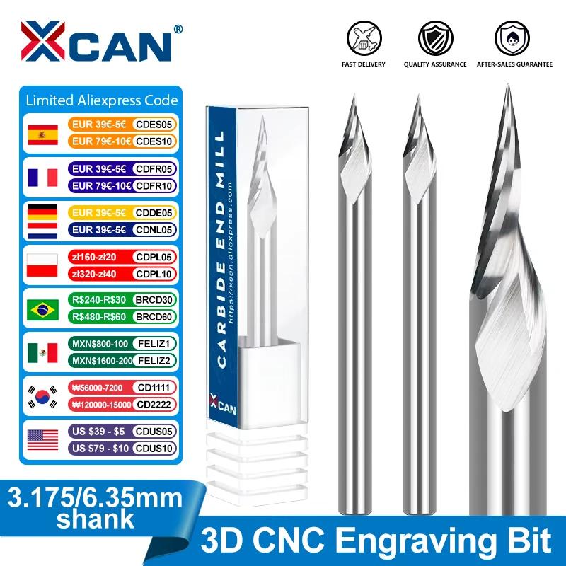 Fresa XCAN, broca de grabado 3D, vástago 3.175 4 6 6,35mm, broca enrutadora CNC, fresa de extremo de carburo, broca con ranura en V para carpintería