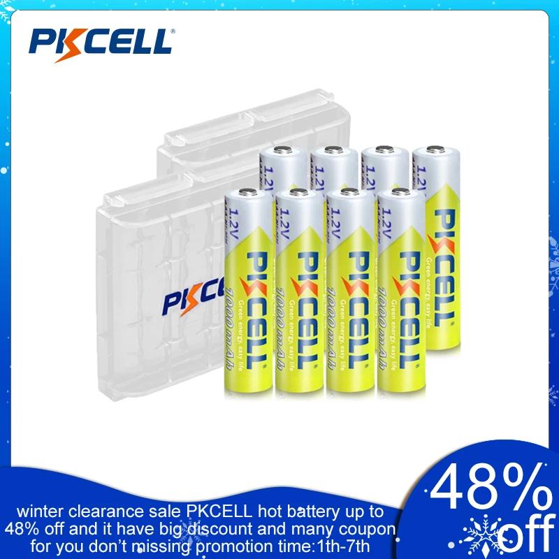 8 pilas PKCELL AAA 1,2 V 1000mah Ni-MH aaa baterías recargables y 2 cajas de baterías para reloj juguetes linterna