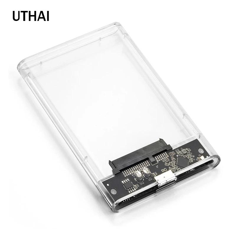 UTHAI-Carcasa USB de plástico transparente para disco duro de 2.5", caja para disco duro externo, portátil, puerto serial ata, soporta 6 Tb, conexión USB 3.0 y 2.0, G06