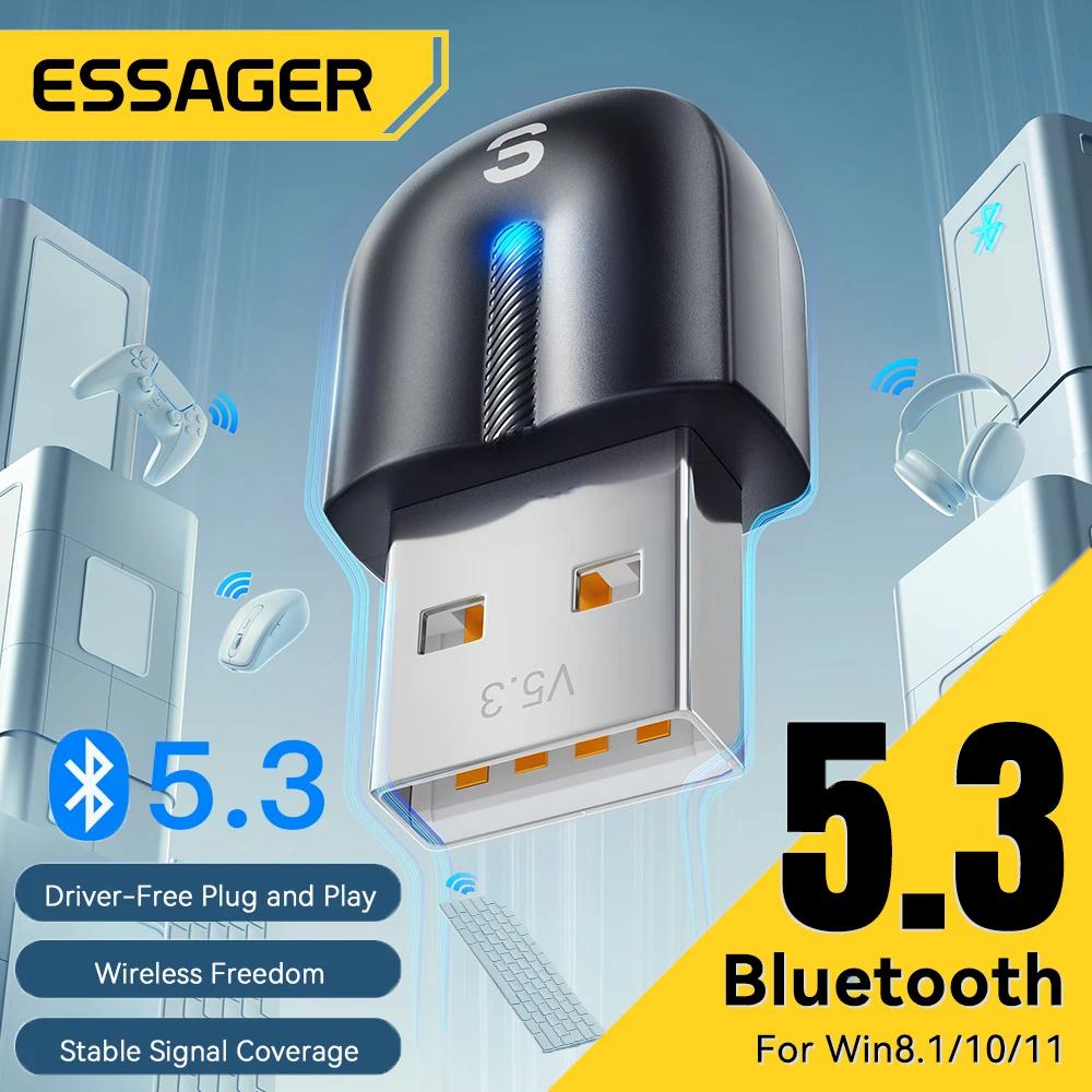 Essager-adaptador USB Bluetooth Dongle Bluetooth 5,3 para PC, portátil, altavoz, receptor de Audio, ratón inalámbrico, teclado, transmisor USB