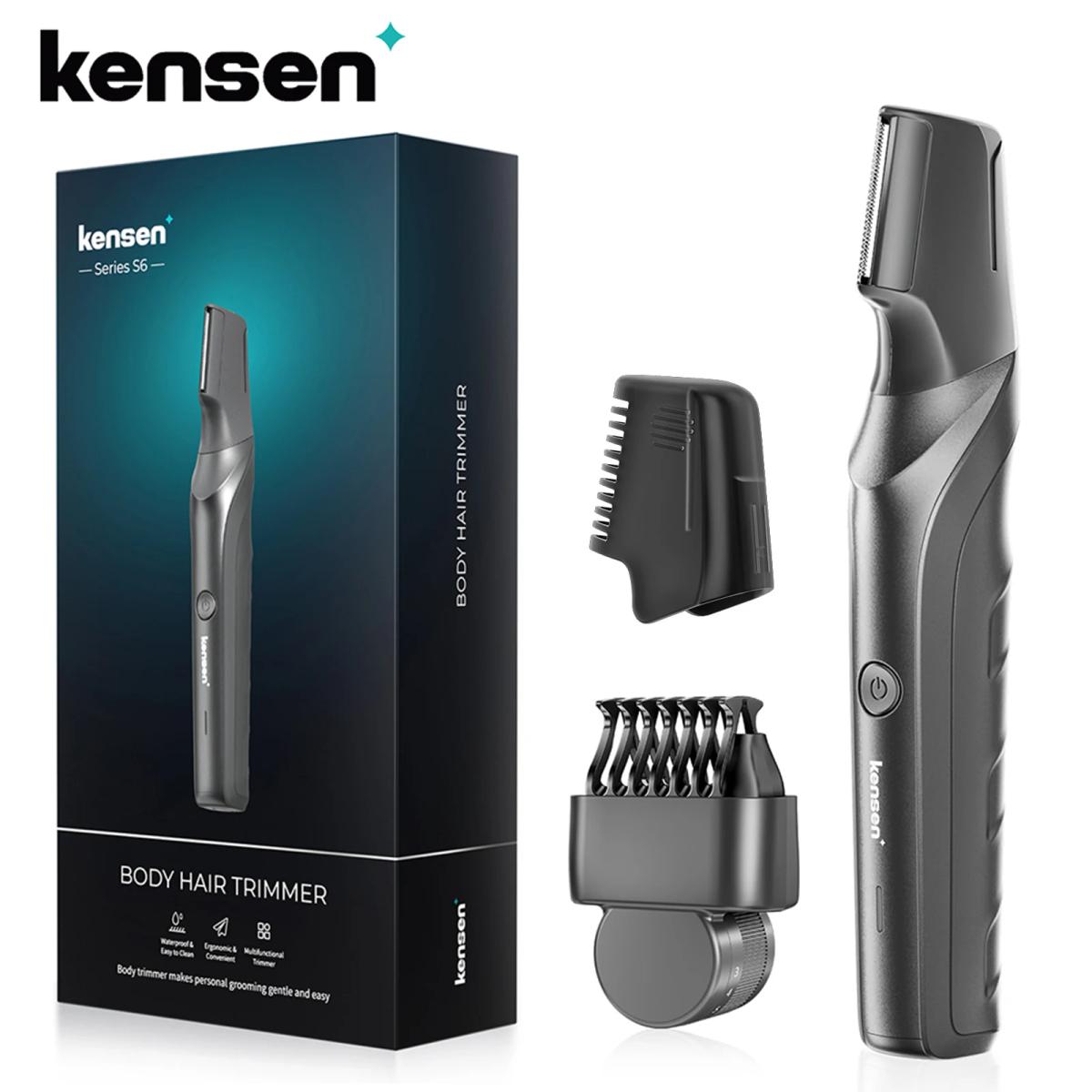 Kensen S6 Tirmmer eléctrico de pelo corporal para hombres, cortadora de peluquero IPX5, cortadora de pelo púbico de ingle resistente al agua con 2 accesorios de peluquero