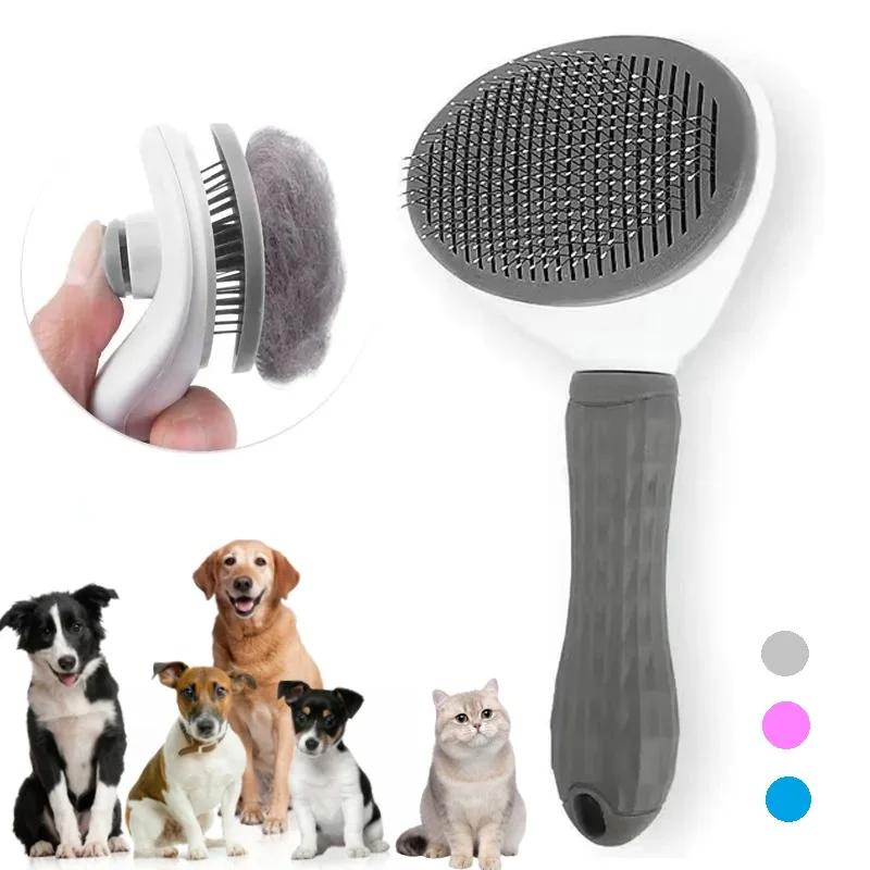 Peine de autolimpieza para quitar el pelo de mascotas, cepillo rebanador para gatos, peine de depilación para gatos, cepillos de aseo, peines para perros, accesorios para gatos