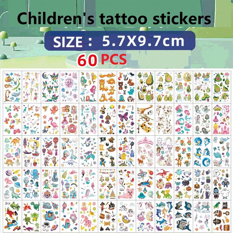 Pegatina de tatuaje temporal para niños, tatuajes impermeables para Festival, brillos, cara, niñas, niños, Mini tatuaje falso, 60 piezas, nuevo