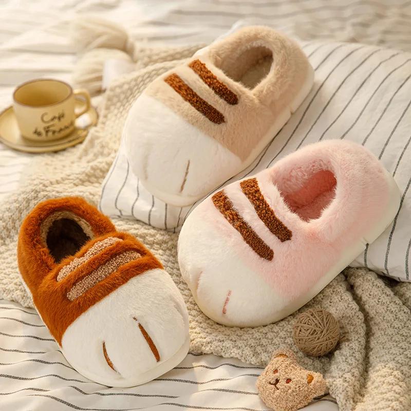 Lo más nuevo, zapatillas con patas de gato para mujer, zapatos de casa esponjosos de tacón cerrado para mujer, zapatillas cálidas de invierno con garra de animal, mocasines peludos