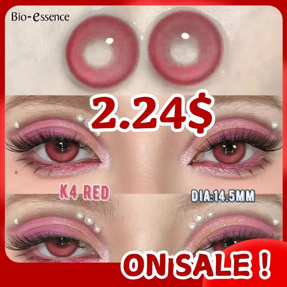 Bio-essence Pink Colored Contacts Lenses with Myopia Yearly Red Colorcon Cosplay Cosmetic Makeup Pupils Colorful Lens for Eyes