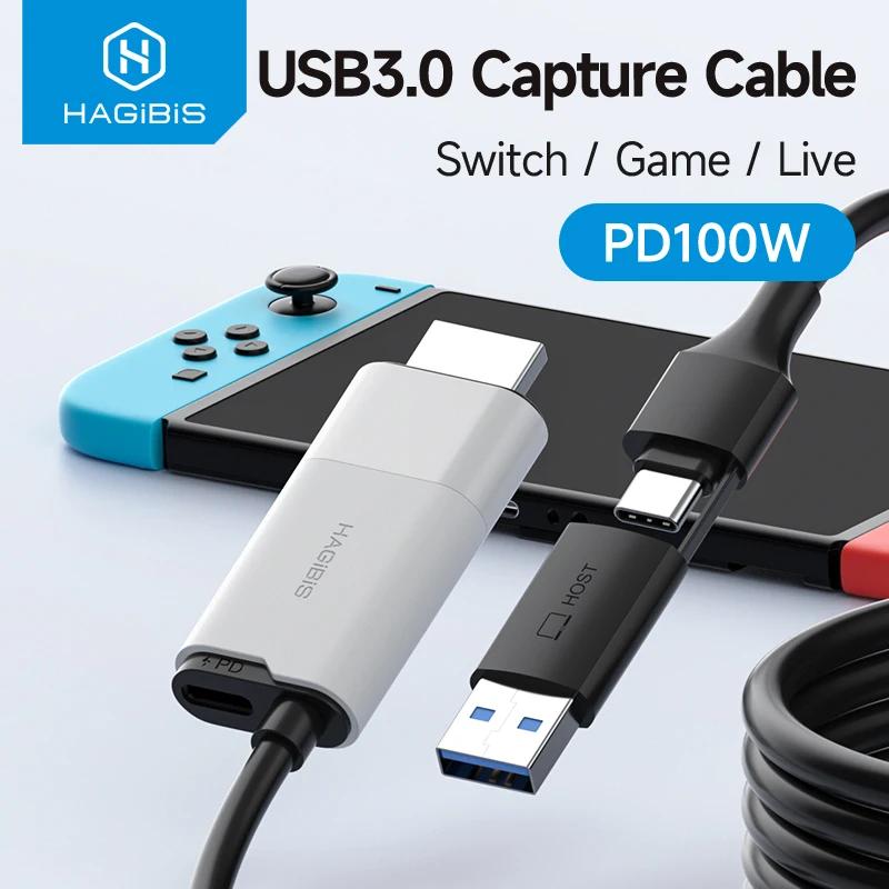 Hagibis-tarjeta de captura de vídeo USB 3,0, Cable de captura HDMI a USB-A/tipo C, PD, 100W, para Quest 3 Switch, videojuegos, grabadora de transmisión en vivo