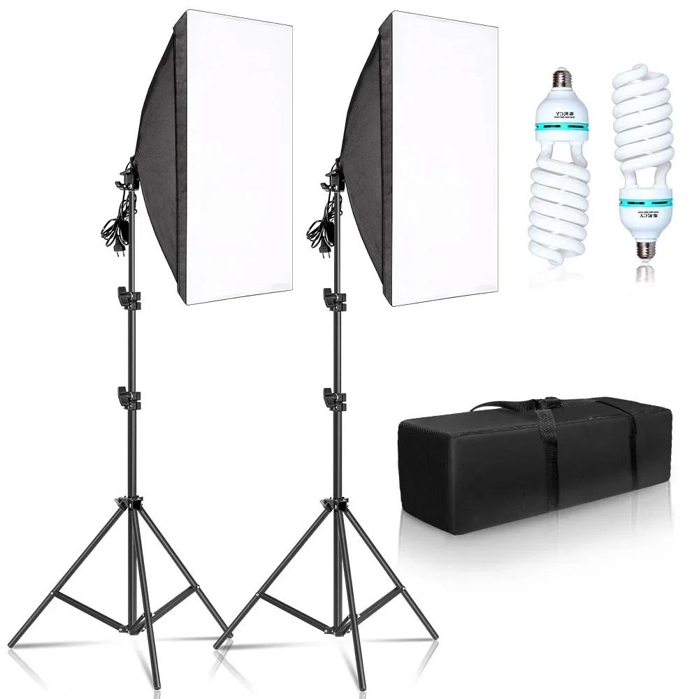 Kits de iluminación Softbox para fotografía, sistema de iluminación profesional con bombillas fotográficas E27, equipo de estudio fotográfico, 50x70CM