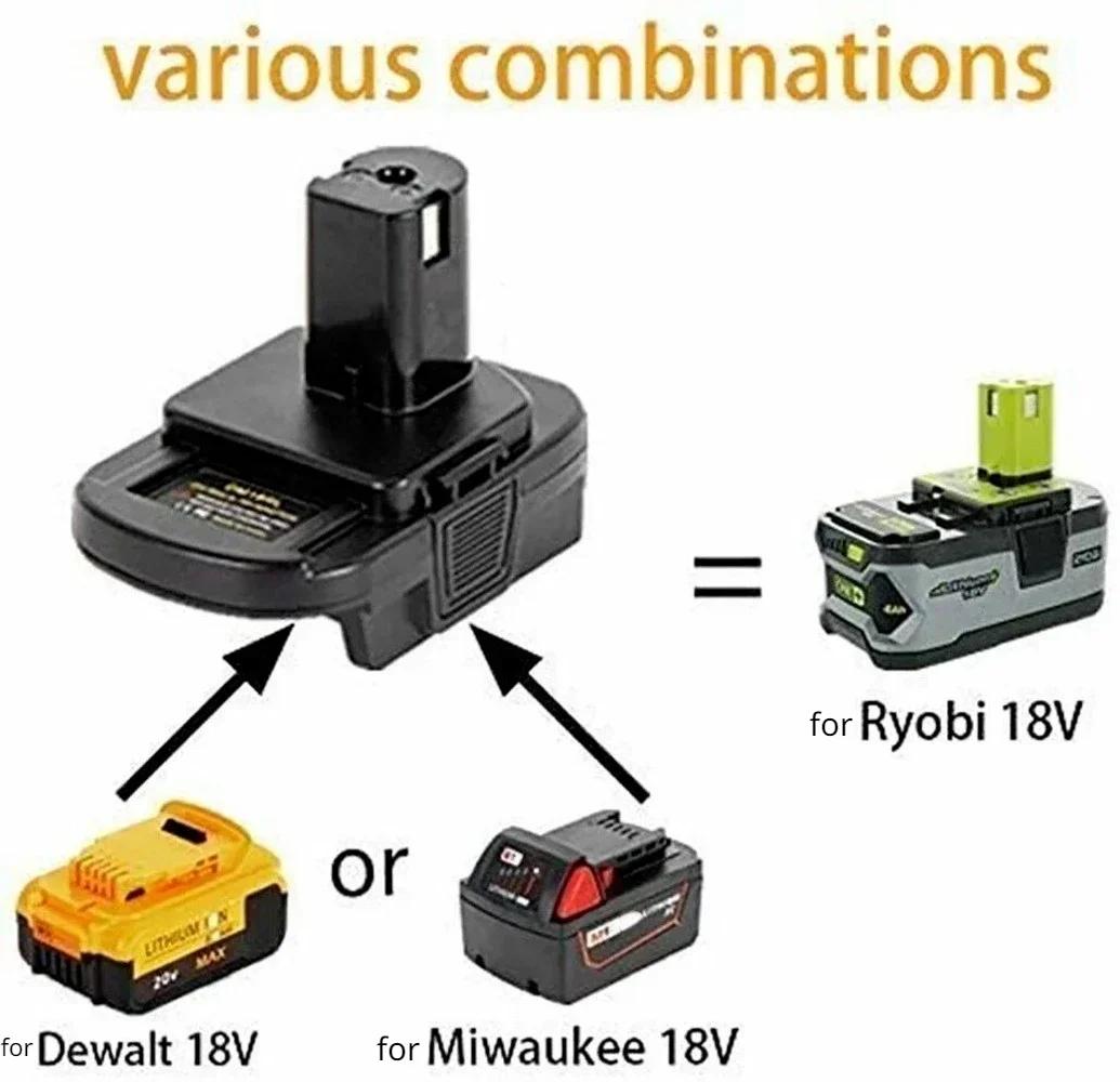 Adaptador de batería con puerto USB para Dewalt a herramientas Ryobi para batería Milwaukee, convertir a batería de iones de litio Ryobi de 18V